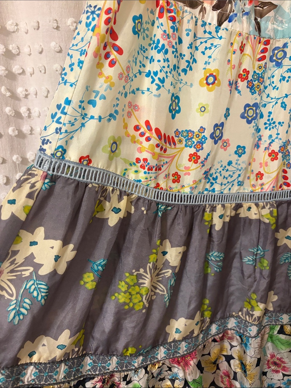 JOHNNY WAS Silk Floral Dress - White & Teal Accent - Picture 3 of 10